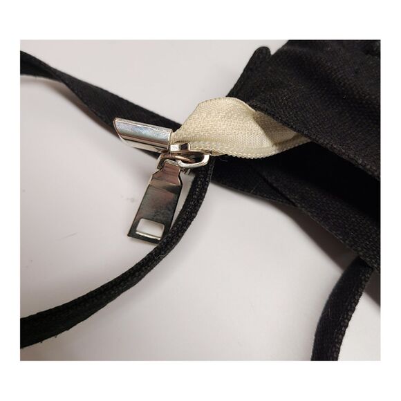 Black Canvas Tote Bag with Zipper Closure – Durable Everyday Carryall 9" - Picture 4 of 7